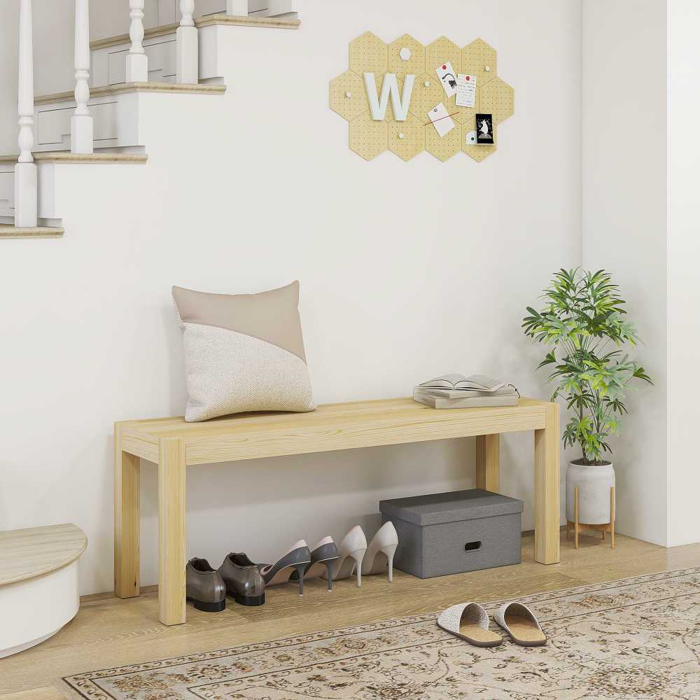 HOMCOM suoliukas 2-vietis, kaimiško stiliaus medinis suoliukas, valgomojo suoliukas, virtuvės suoliukas svetainei, iki 240 kg, pušies mediena, natūralus, 120x33x45 cm