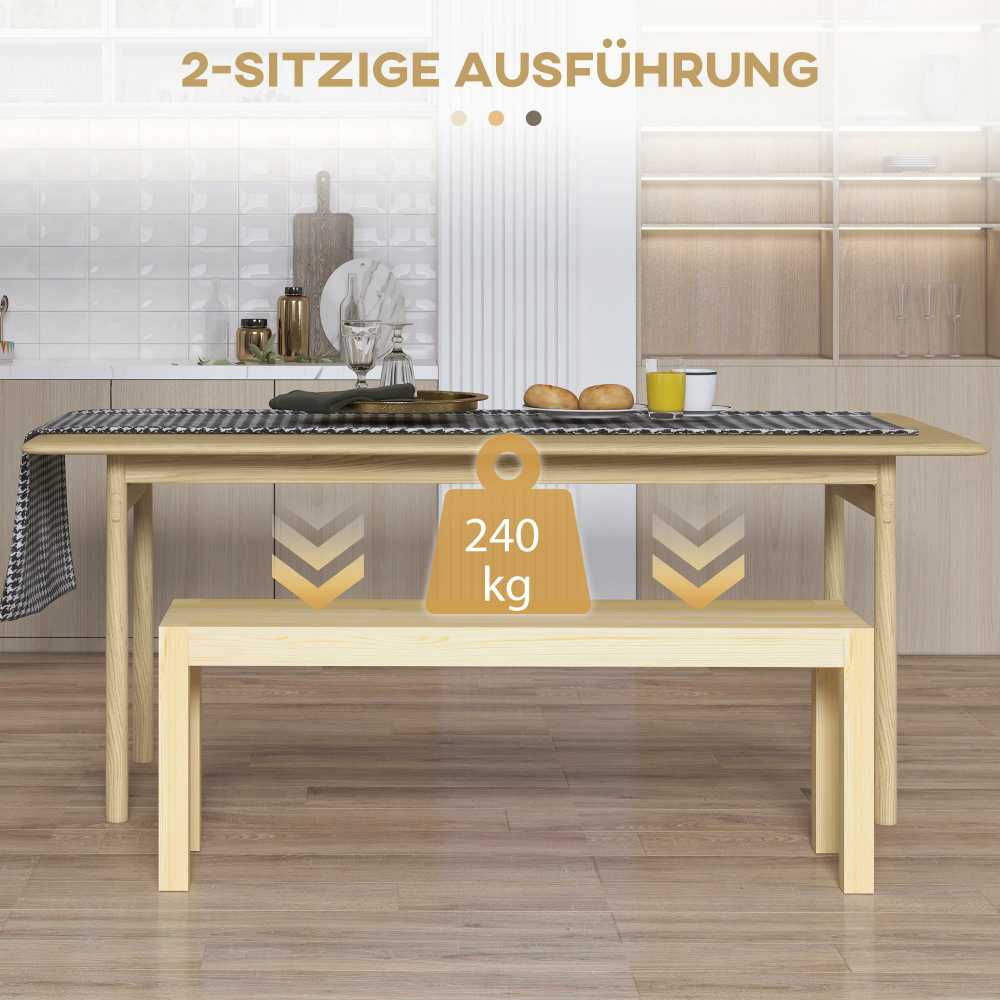 HOMCOM suoliukas 2-vietis, kaimiško stiliaus medinis suoliukas, valgomojo suoliukas, virtuvės suoliukas svetainei, iki 240 kg, pušies mediena, natūralus, 120x33x45 cm