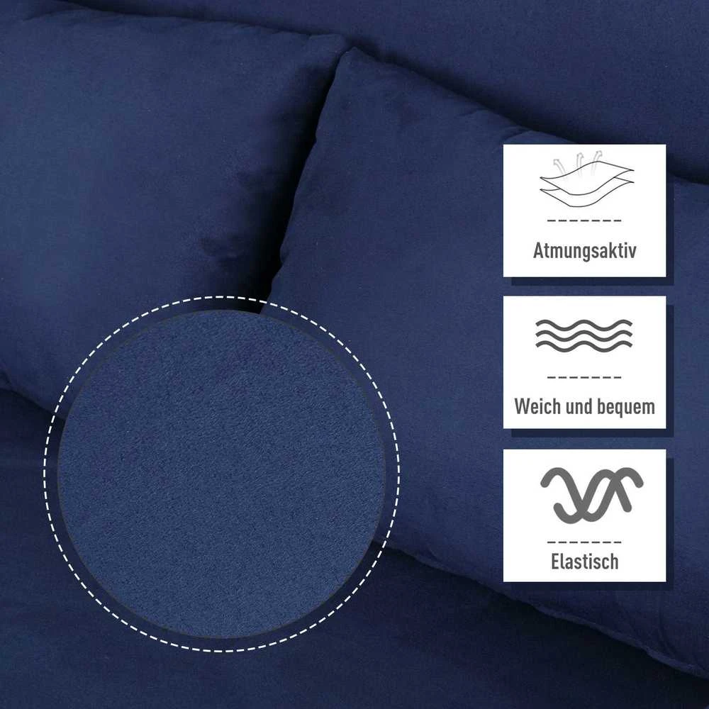 HOMCOM 2 vietų sofa-lova, sofa su reguliuojamu atlošu, dekoratyvinė pagalvė, sofa su aksomo efektu, porankiai, minkštas baldas svetainei, miegamajam, mėlyna
