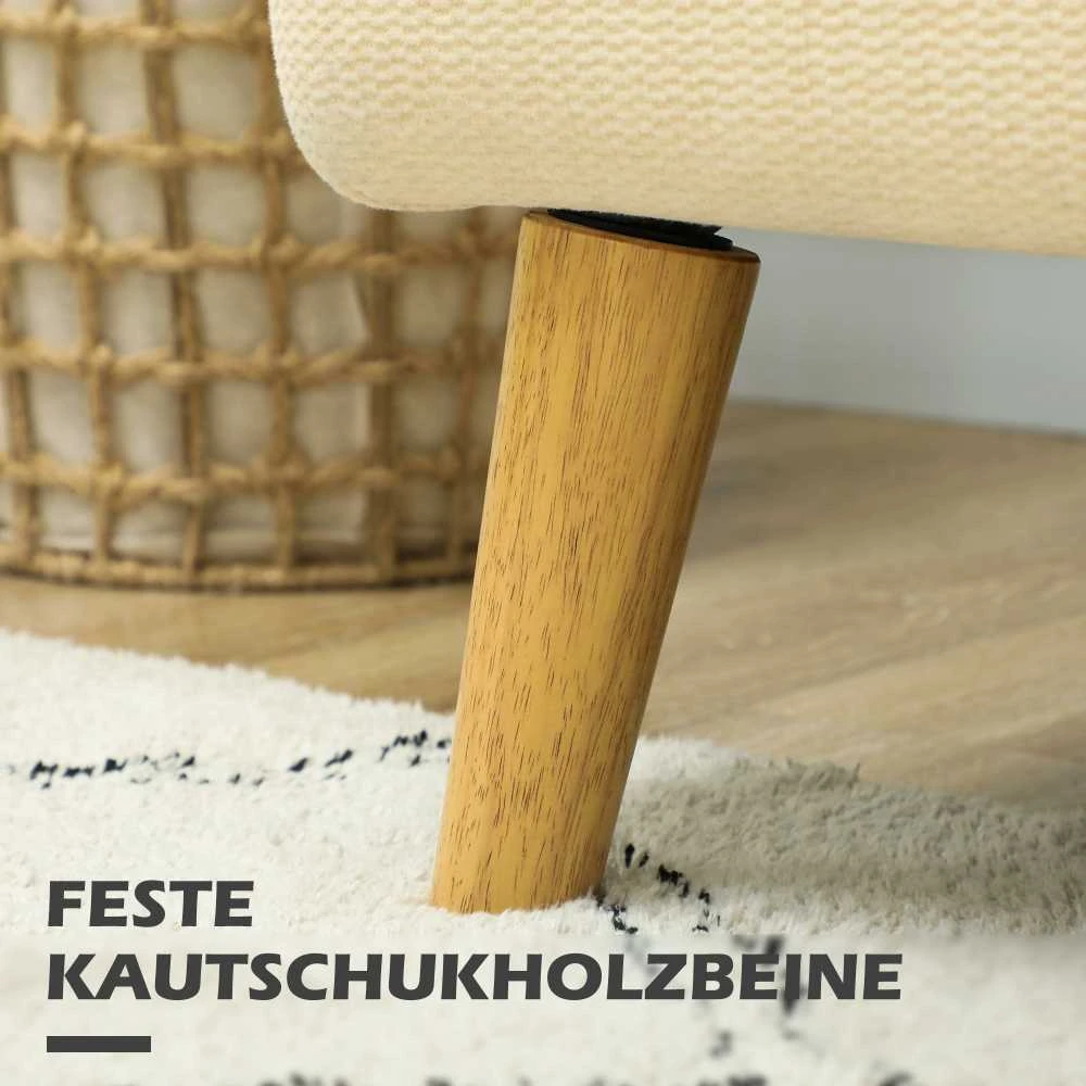 HOMCOM dvivietė sofa, maža sofa su aksomo efektu, medinės kojelės, paminkštinta sofa su porankiais svetainei, miegamajam, 130 x 74 x 79 cm, kreminė balta