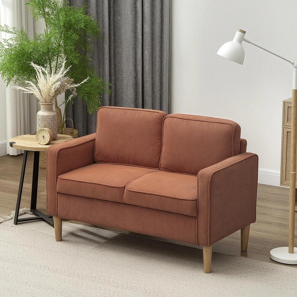 HOMCOM 2 vietų sofa, maža sofa su porankiais, daiktadėže, moderni gobeleninė sofa, velveto išvaizda, medinės kojelės, pagalvė, poilsio sofa svetainei, miegamajam, 117 x 63 x 79 cm, rožinė