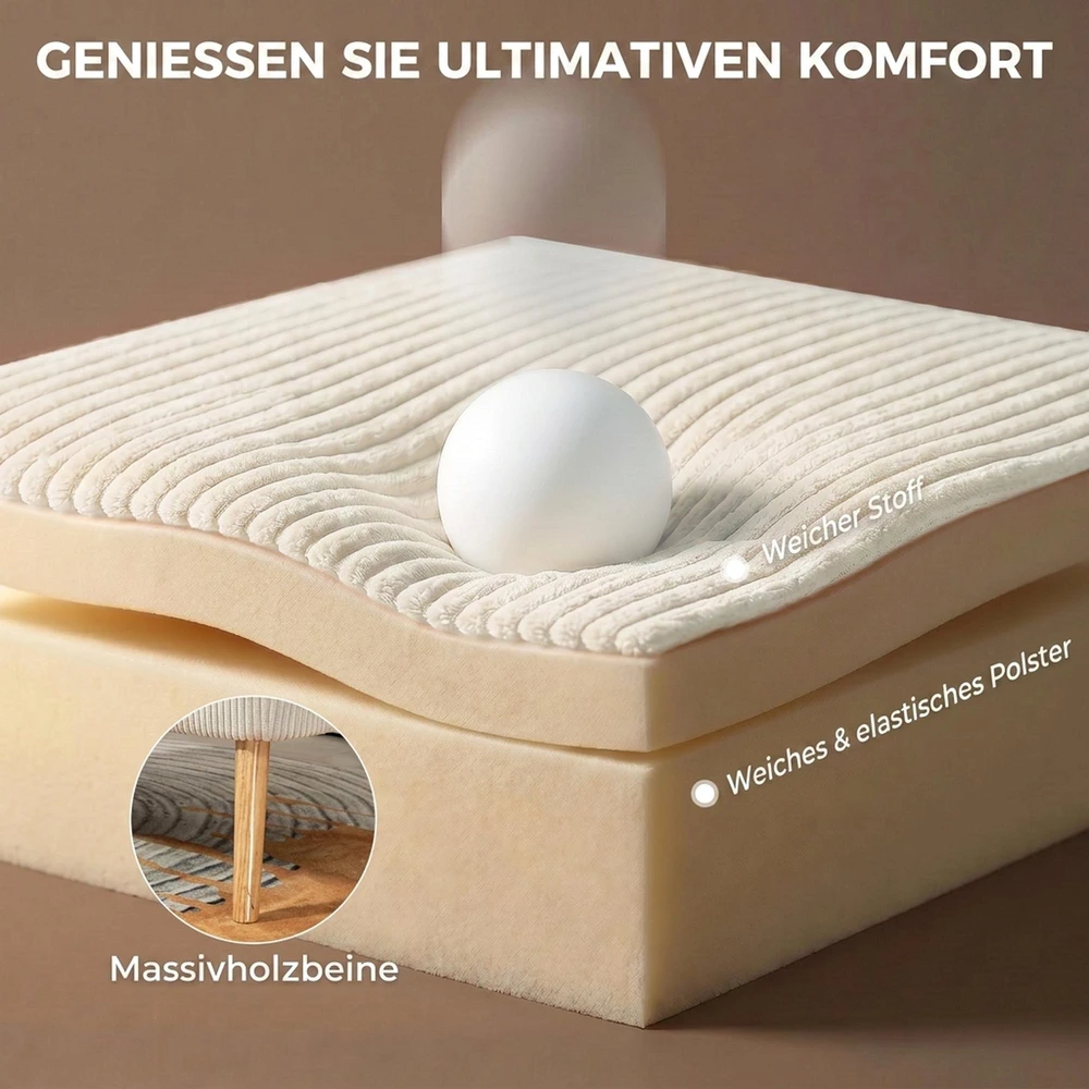 HOMCOM 2 vietų sofa, moderni sofa be porankių, paminkštinta, kordinės išvaizdos, maža svetainės sofa su medinėmis kojelėmis, 117 x 56,5 x 77 cm, kreminė balta