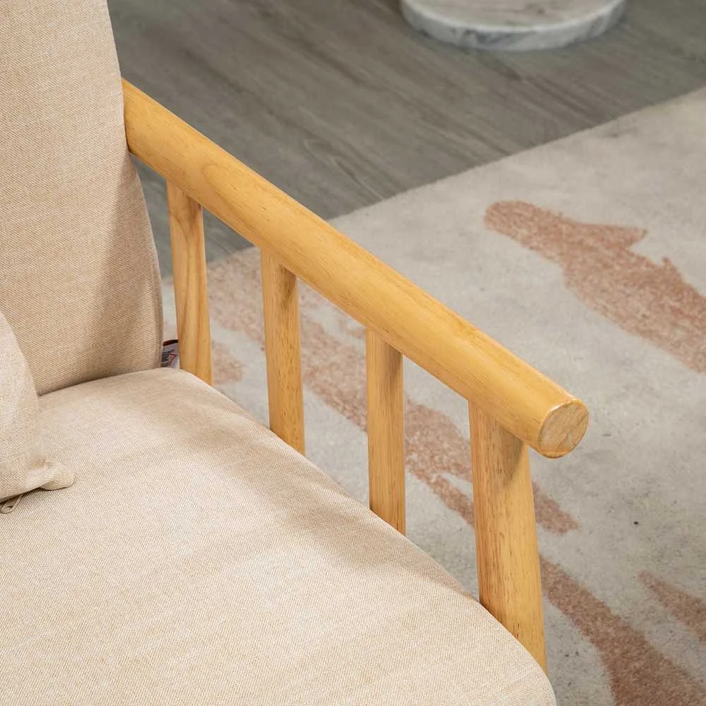 HOMCOM dvivietė sofa, 2 pagalvėlės juosmeniui, paminkštinta, medinis rėmas, lino išvaizda, mažiems kambariams, smėlio spalvos