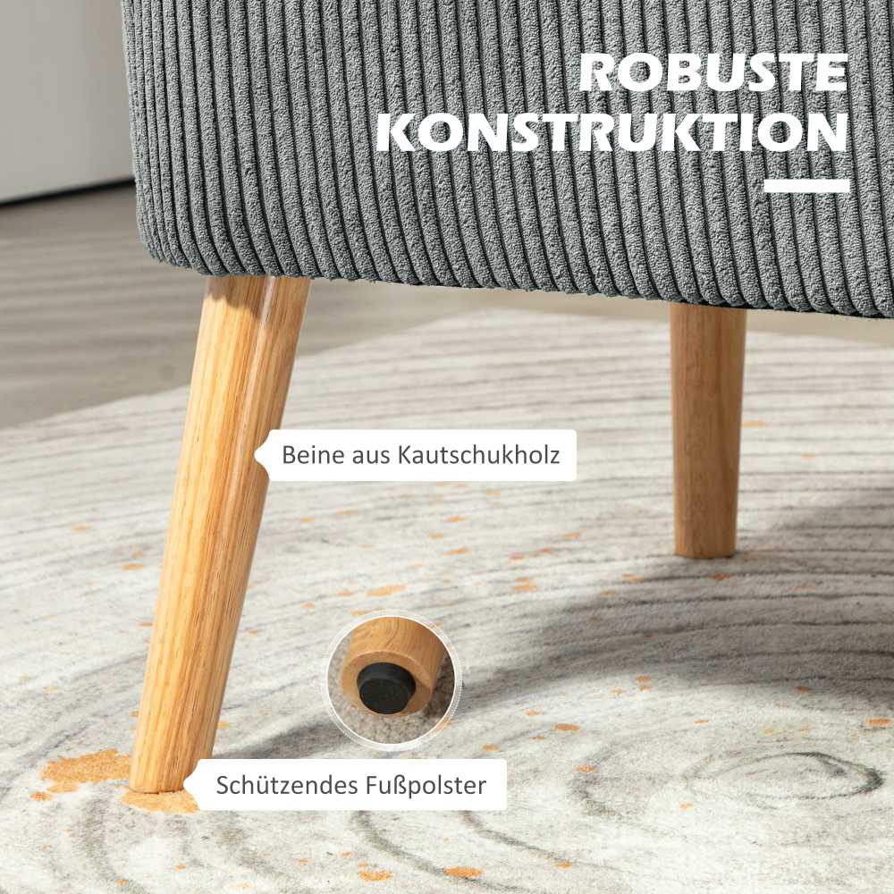 HOMCOM 2 vietų sofa, sofa su kordine išvaizda, medinės kojos, minkšta sofa, dvivietė sofa svetainei, miegamajam, 117 x 56,5 x 77 cm, pilka