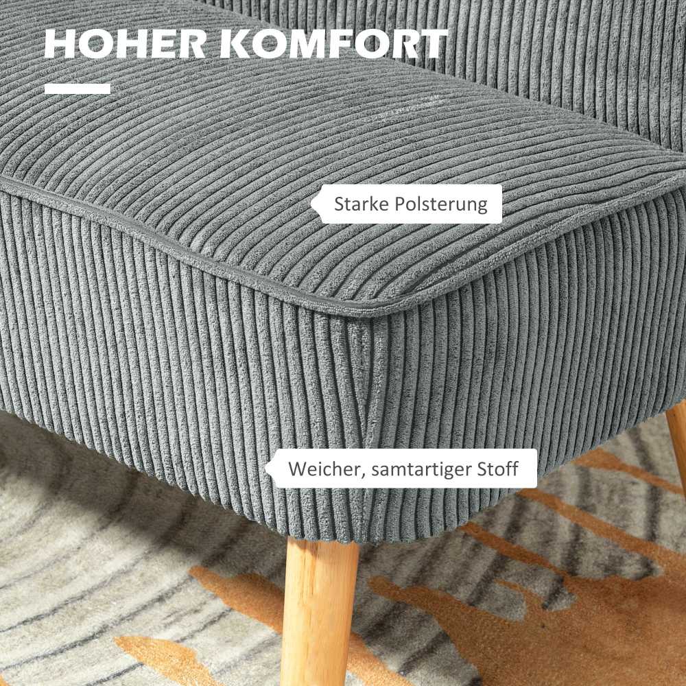 HOMCOM 2 vietų sofa, sofa su kordine išvaizda, medinės kojos, minkšta sofa, dvivietė sofa svetainei, miegamajam, 117 x 56,5 x 77 cm, pilka