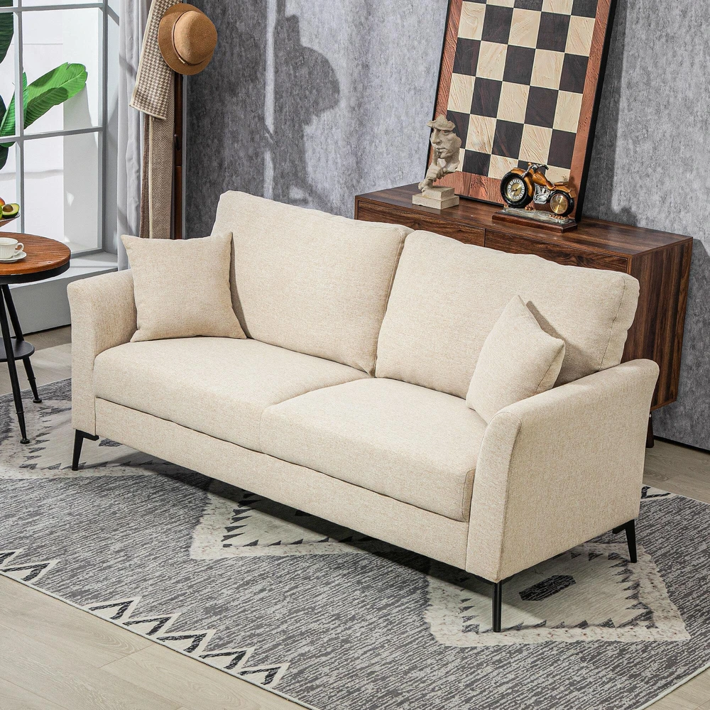 HOMCOM 2 vietų sofa, sofa su lino išvaizda, metalinės kojos, minkšta sofa, minkšta dvigulė sofa svetainei, miegamajam, 179 x 80 x 89 cm, smėlio spalvos