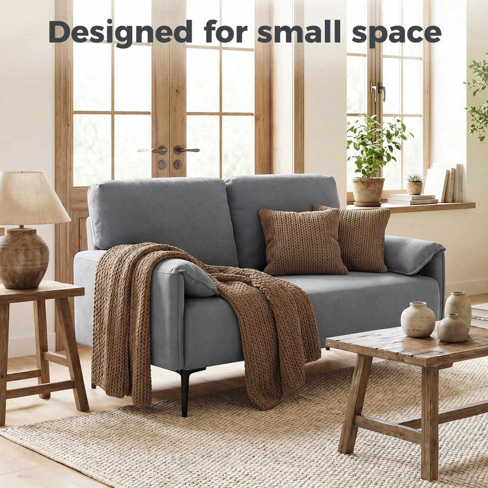 HOMCOM 2 vietų sofa, storos pagalvėlės, aksominis apmušalas, minkšta sofa, juoda