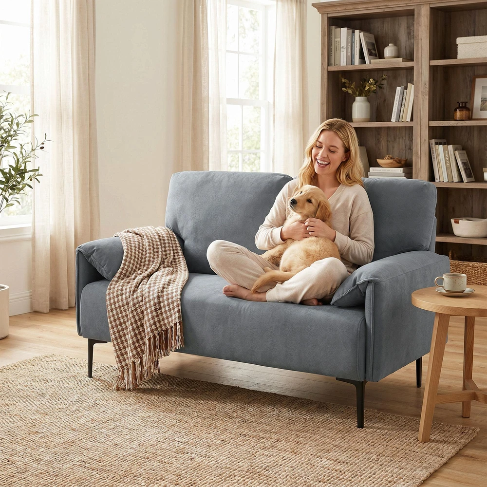HOMCOM 2 vietų sofa, storos pagalvėlės, aksominis apmušalas, minkšta sofa, juoda