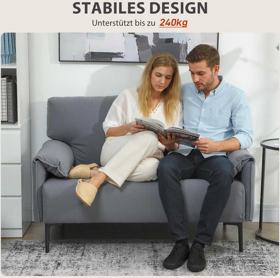 HOMCOM 2 vietų sofa, storos pagalvėlės, aksominis apmušalas, minkšta sofa, juoda