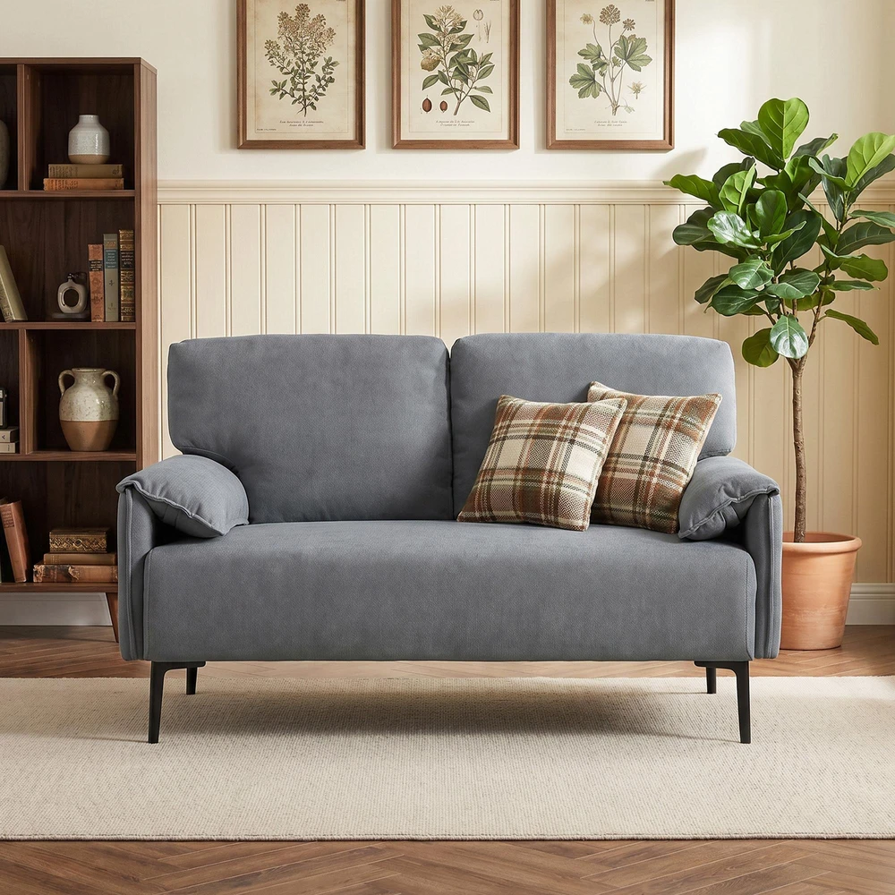 HOMCOM 2 vietų sofa, storos pagalvėlės, aksominis apmušalas, minkšta sofa, juoda