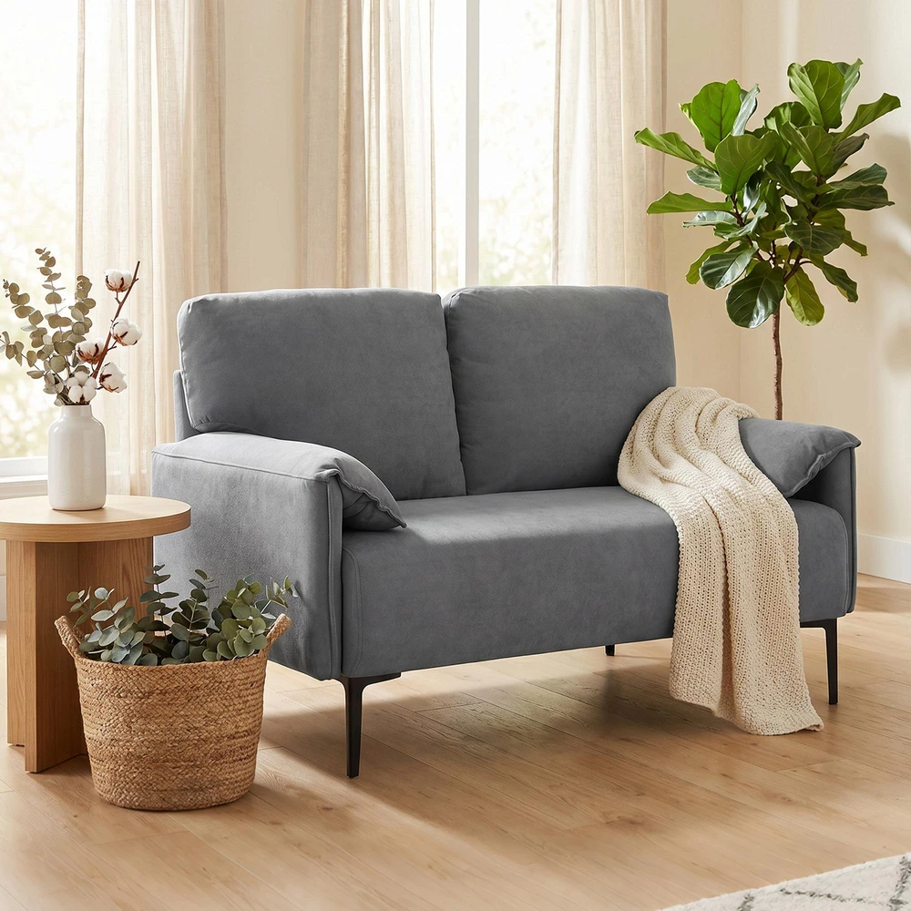 HOMCOM 2 vietų sofa, storos pagalvėlės, aksominis apmušalas, minkšta sofa, juoda