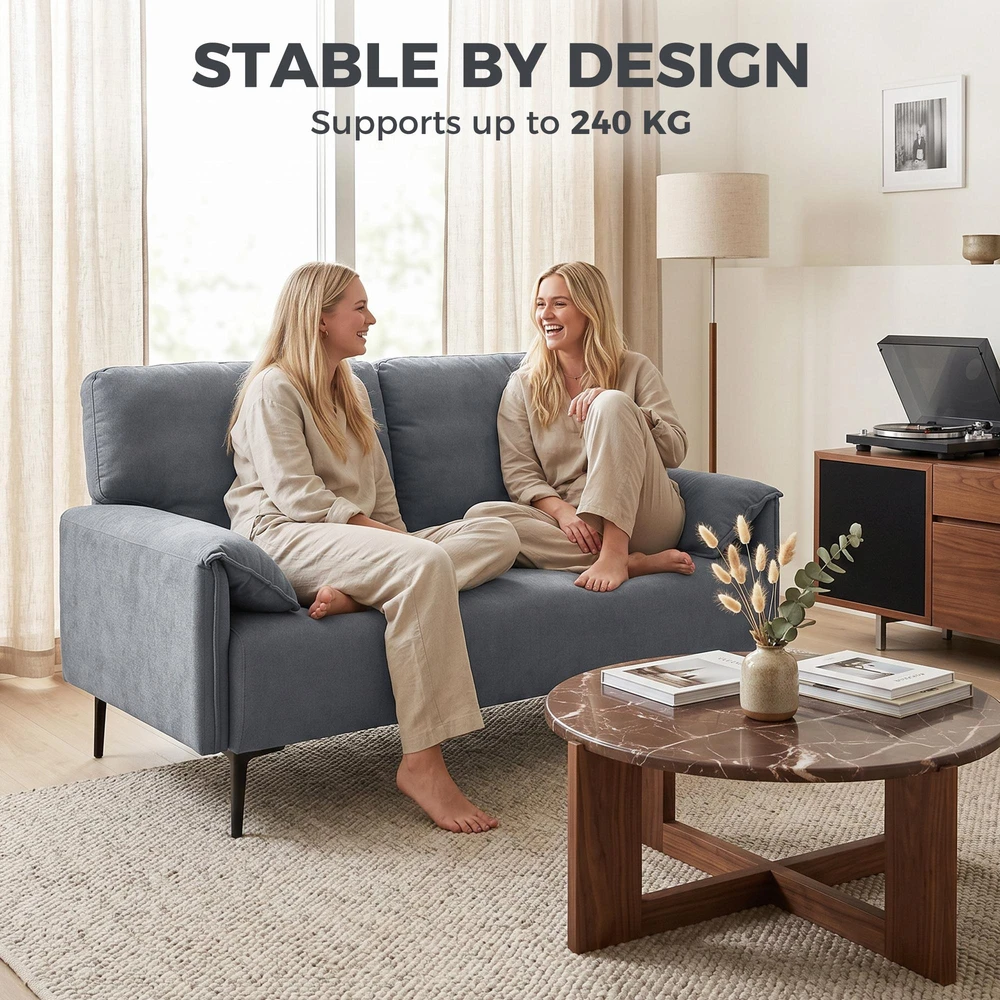 HOMCOM 2 vietų sofa, storos pagalvėlės, aksominis apmušalas, minkšta sofa, juoda