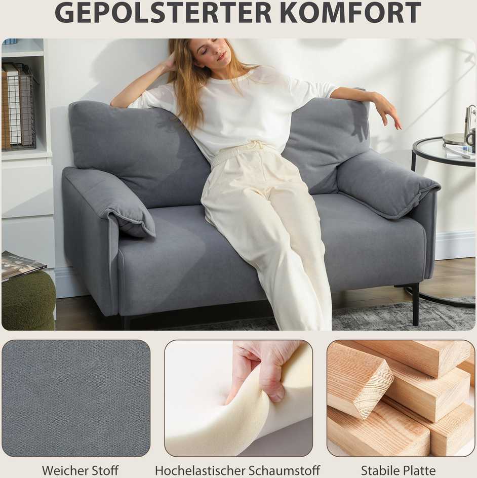 HOMCOM 2 vietų sofa, storos pagalvėlės, aksominis apmušalas, minkšta sofa, juoda