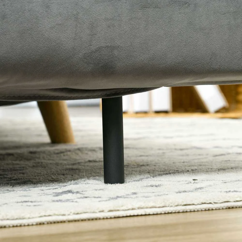 HOMCOM 2 vietų sofa-lova, išskleidžiama sofa su miegamąja funkcija, reguliuojamu atlošu, pagalvėlėmis, aksominės išvaizdos, pilka, 130 x 78 x 79 cm