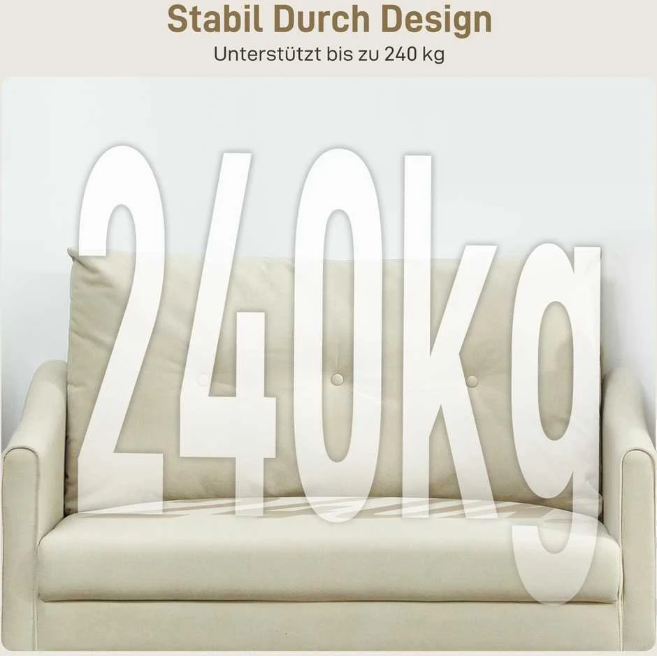 HOMCOM 2-vietė sofa su porolono paminkštinimu ir medžiaginiu apmušalu, skirta svetainei, miegamajam, metalinis rėmas, kreminė balta