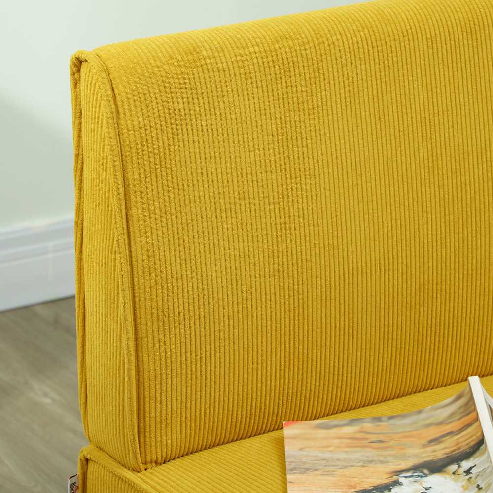 HOMCOM dvivietė sofa, sofa su velveto išvaizda, medinės kojelės, paminkštinta sofa, dvigubė sofa miegamajam, svetainei, 110 x 62 x 85 cm, geltona