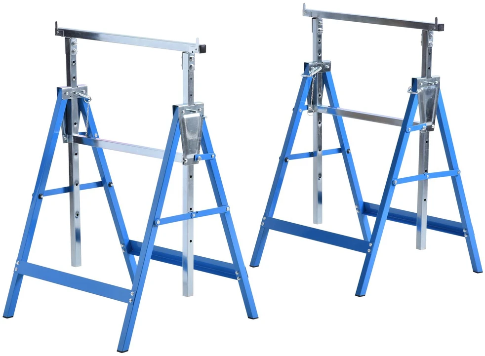 HOMCOM 2 x pastolių ožys, atraminis stovas, sulankstomas, reguliuojamo aukščio, iki 200 kg, plienas, mėlynas, 68x58x80-130 cm