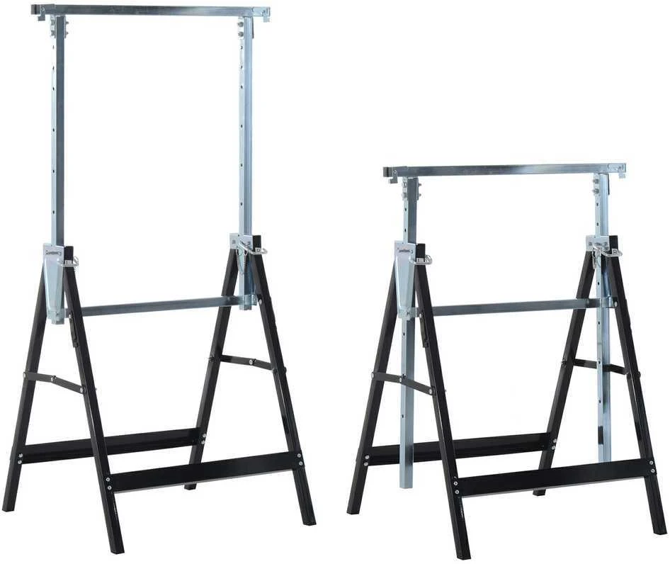 HOMCOM 2 x statybiniai ožiai, reguliuojamo aukščio iki 200 kg, plieniniai, juodi, 68 x 58 x 80-130 cm