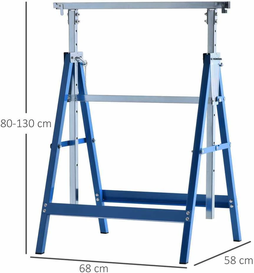 HOMCOM 2 x pastolių ožys, atraminis stovas, sulankstomas, reguliuojamo aukščio, iki 200 kg, plienas, mėlynas, 68x58x80-130 cm