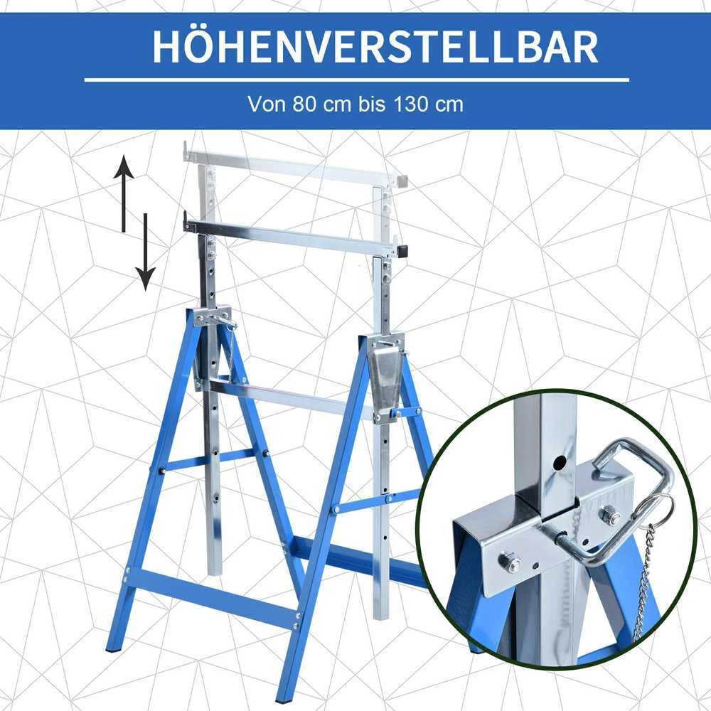 HOMCOM 2 x pastolių ožys, atraminis stovas, sulankstomas, reguliuojamo aukščio, iki 200 kg, plienas, mėlynas, 68x58x80-130 cm