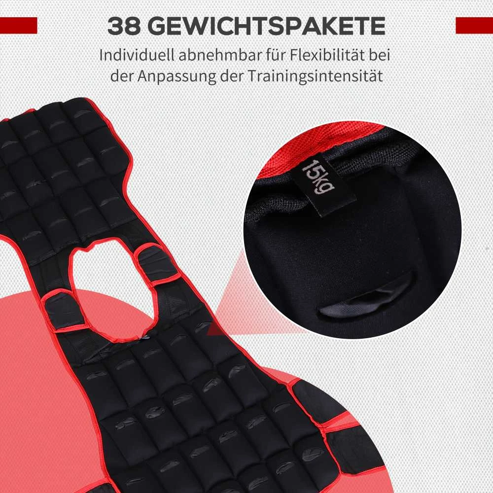 HOMCOM 20 kg treniruočių liemenė, reguliuojama su dvigubais diržais, jėgos treniruotėms, fitnesui, Oksfordo audinys, metalo smėlis, juoda+raudona, 60 x 50 cm