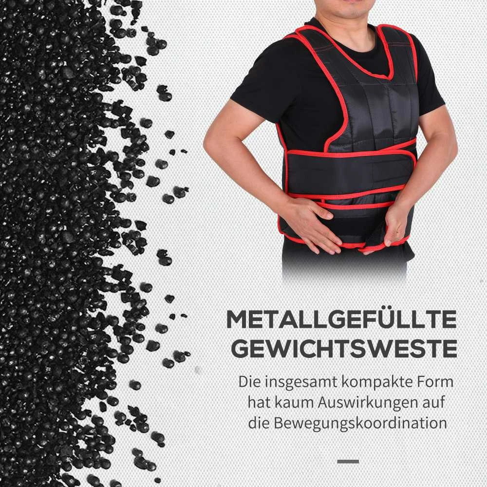 HOMCOM 20 kg treniruočių liemenė, reguliuojama su dvigubais diržais, jėgos treniruotėms, fitnesui, Oksfordo audinys, metalo smėlis, juoda+raudona, 60 x 50 cm