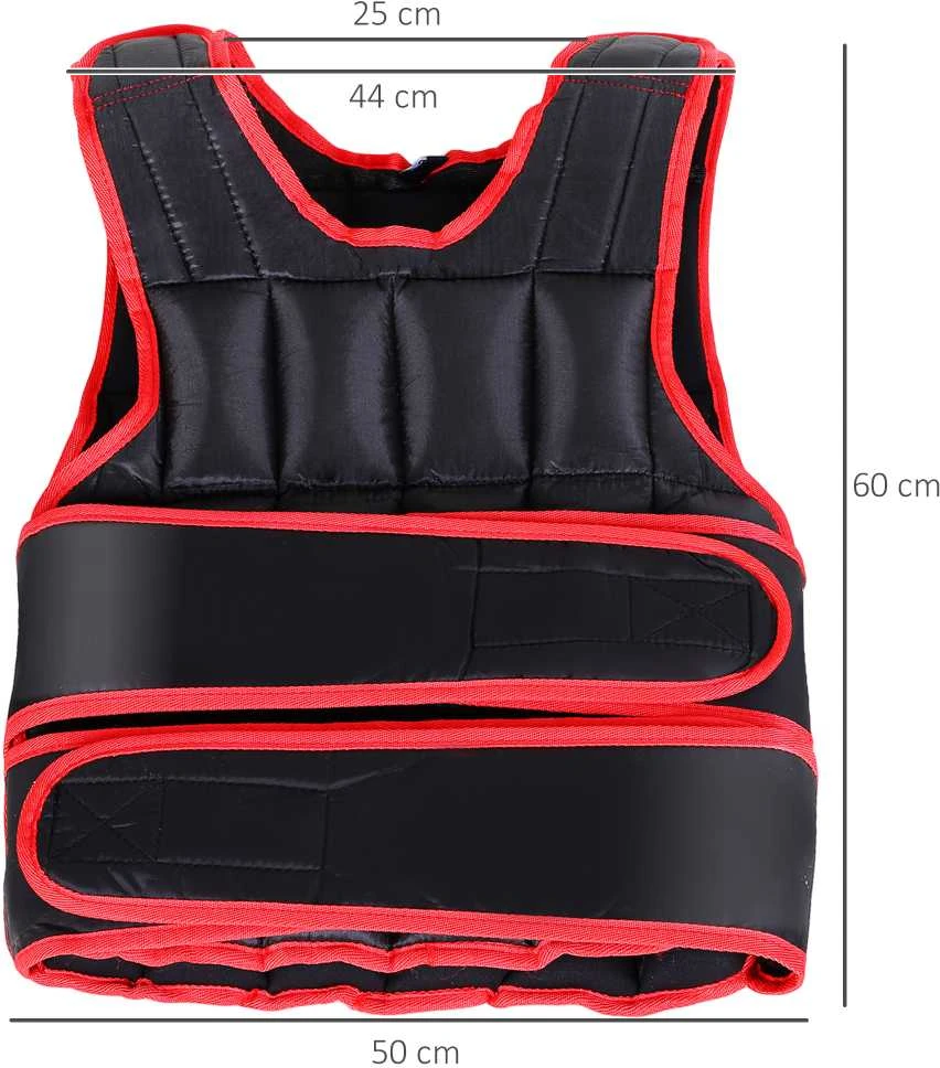 HOMCOM 20 kg treniruočių liemenė, reguliuojama su dvigubais diržais, jėgos treniruotėms, fitnesui, Oksfordo audinys, metalo smėlis, juoda+raudona, 60 x 50 cm