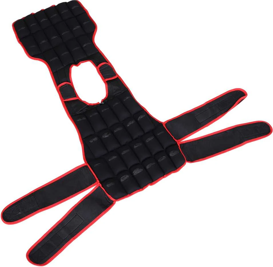 HOMCOM 20 kg treniruočių liemenė, reguliuojama su dvigubais diržais, jėgos treniruotėms, fitnesui, Oksfordo audinys, metalo smėlis, juoda+raudona, 60 x 50 cm