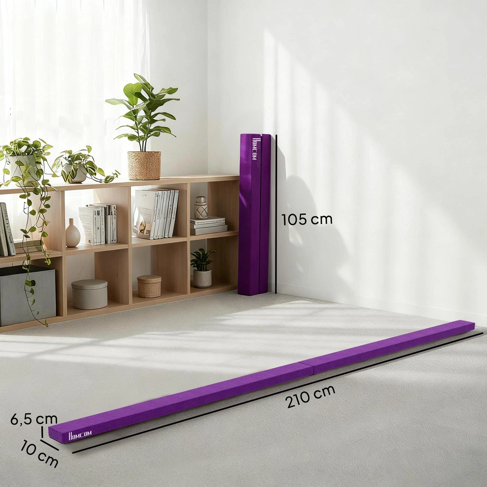 HOMCOM 210 cm gimnastikos balansas, skirtas naudoti lauke ir viduje, sulankstomas, iki 120 kg, violetinis