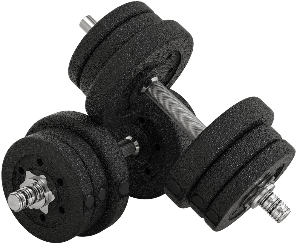 HOMCOM 25KG hantelių rinkinys su svorio diskais, skirtas namams, biurui ir sporto salei, plienas/dirbtinė oda, juodas, jėgos treniruotėms