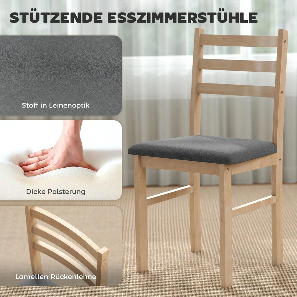 HOMCOM 3 dalių valgomojo stalo komplektas su 2 kėdėmis, virtuvės stalas mažoms erdvėms, paminkštintos kėdės, taupantis vietą, MDF, natūralus medis