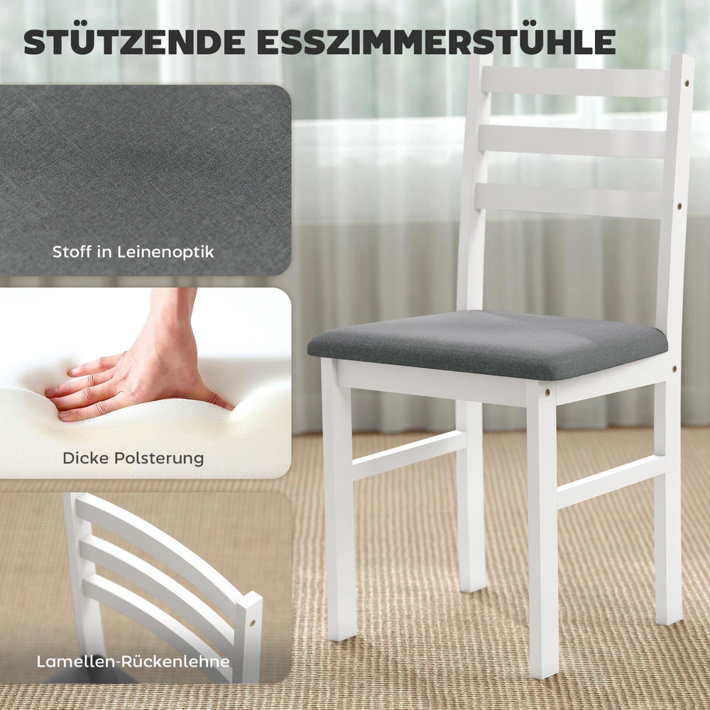 HOMCOM 3 dalių valgomojo stalo komplektas su 2 kėdėmis, virtuvinis stalas kompaktiškoms erdvėms, paminkštintos kėdės, taupantis vietą, MDF, baltas