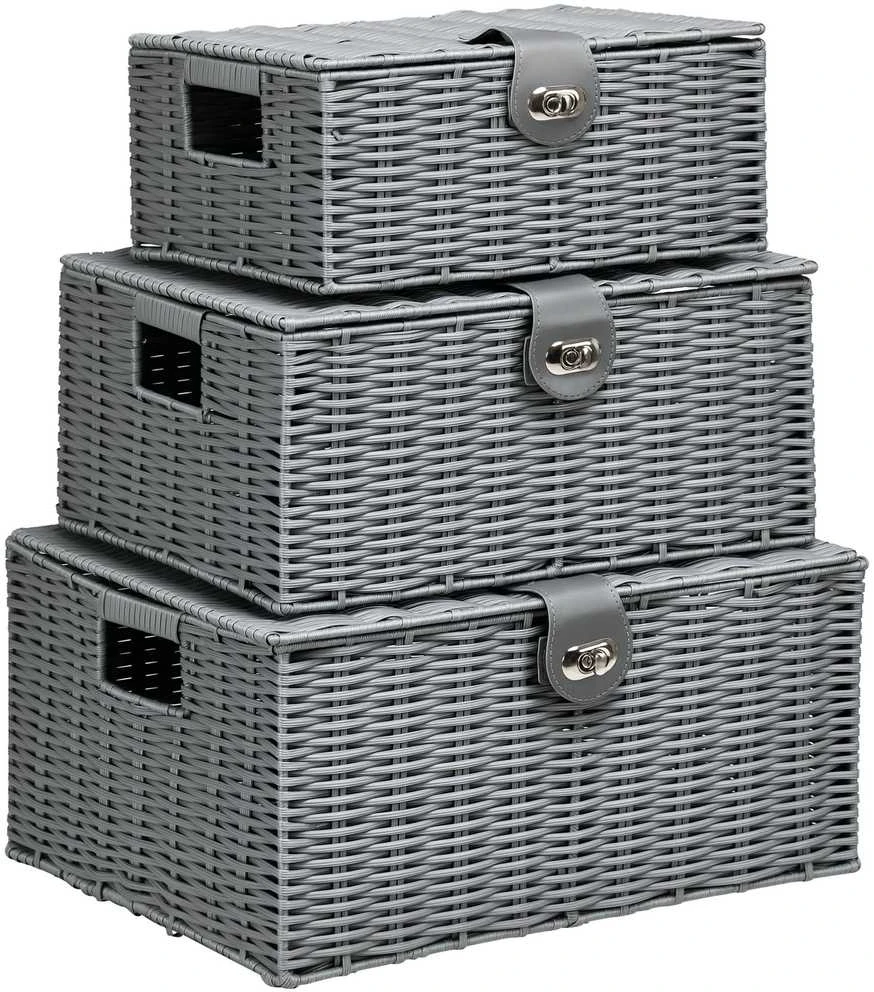 HOMCOM daiktadėžės, 3 vnt. rinkinys su dangčiais ir sagtimis, 18L/12L/7L, svetainei, pilkos