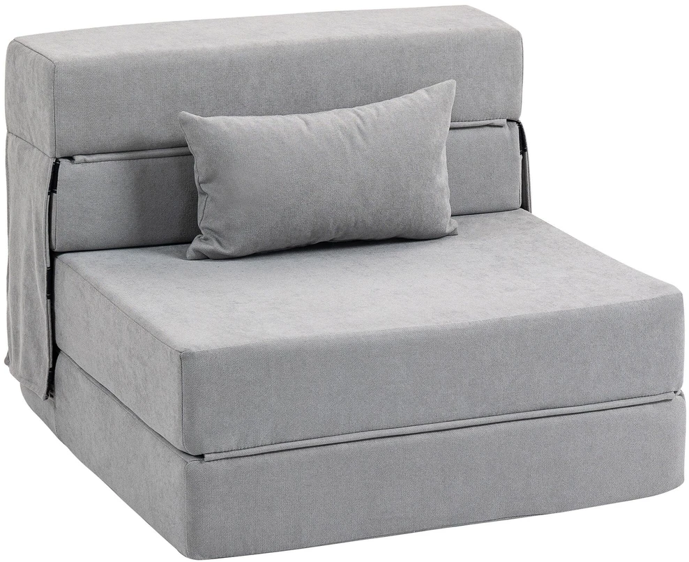 HOMCOM 3-in-1 išskleidžiamas fotelis-lova, sulankstoma sofa-lova su miegojimo funkcija, juosmens pagalvė, flanelinės išvaizdos poilsio fotelis, šezlongas svetainei, šviesiai pilkas