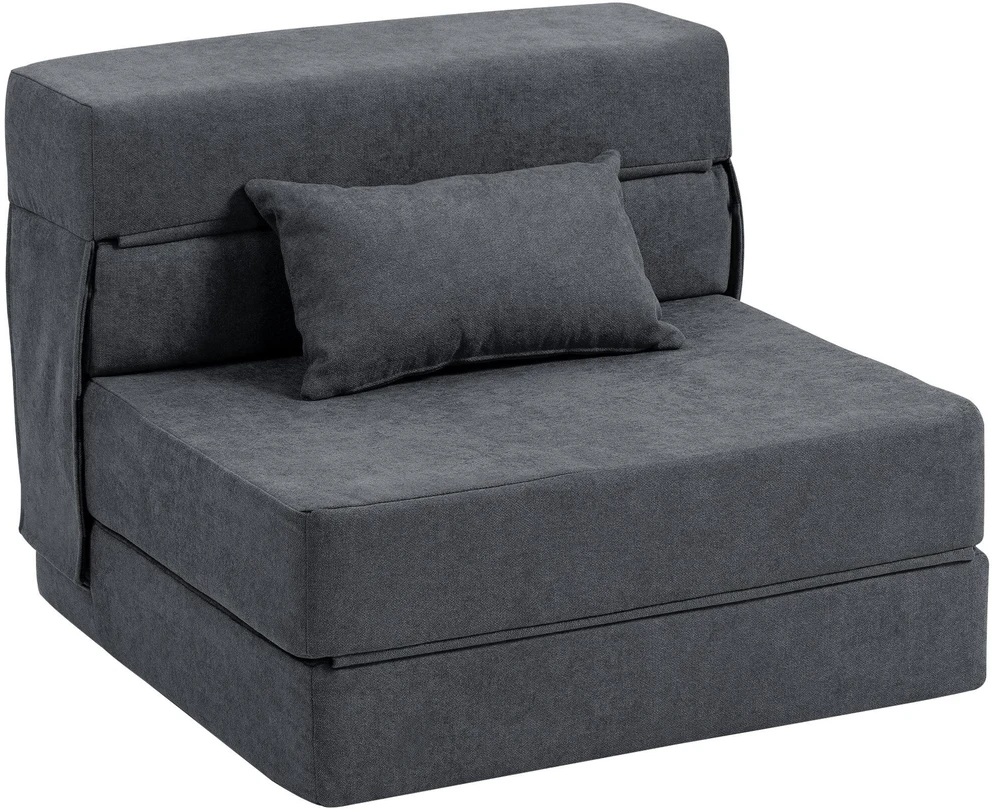 HOMCOM 3-in-1 išskleidžiamas fotelis, sulankstoma sofa-lova su miegojimo funkcija, juosmens pagalvė, flanelės stiliaus poilsio fotelis, šezlongas svetainei, tamsiai pilkas