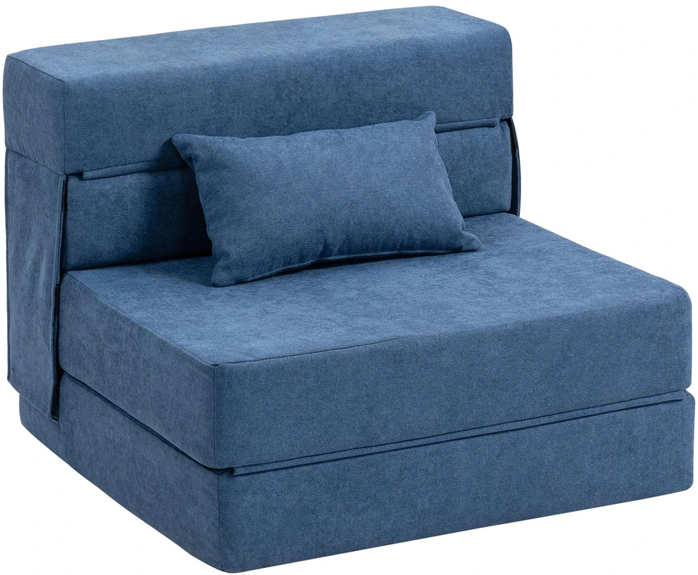 HOMCOM 3-in-1 išskleidžiamas fotelis, sulankstoma sofa-lova su miegamuoju mechanizmu, juosmens pagalvė, flanelinė poilsio kėdė svetainei, tamsiai mėlyna