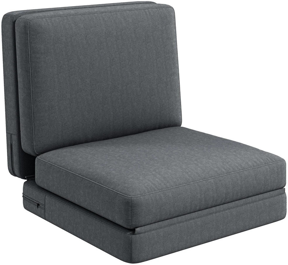 Fotelis HOMCOM 3-in-1 sulankstoma grindų sofa, aksominė išvaizda, paminkštinta sofa-lova, iki 240 kg apkrova, miegamajam, svetainei, tamsiai pilka