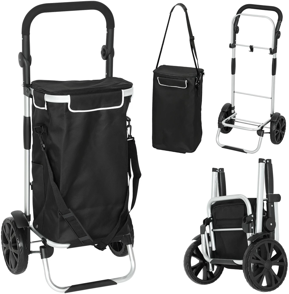 HOMCOM 3-in-1 sulankstomas pirkinių krepšys su ratukais, 40 l talpos, iki 25 kg apkrovos, su šaldymo skyriumi, juodas