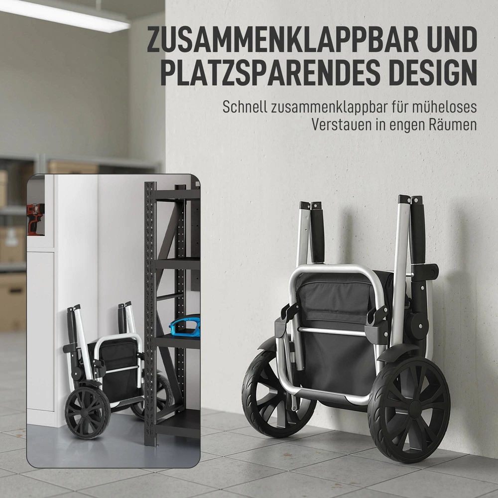 HOMCOM 3-in-1 sulankstomas pirkinių krepšys su ratukais, 40 l talpos, iki 25 kg apkrovos, su šaldymo skyriumi, juodas