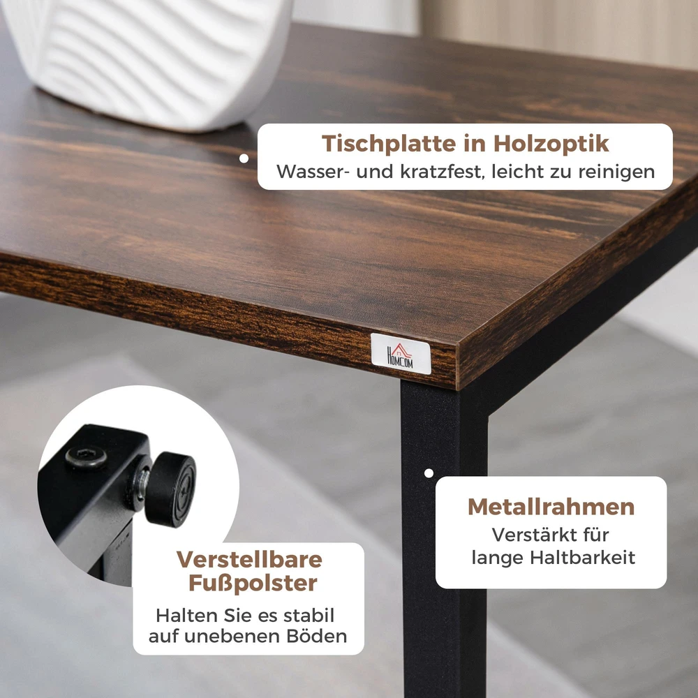 HOMCOM 3 dalių šoninių stalelių komplektas, taupantys vietą, C formos industrinio dizaino staleliai, plieno rėmas, svetainei, kaimiška ruda spalva