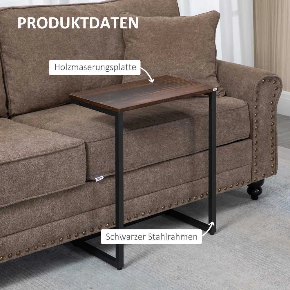 HOMCOM 3 dalių šoninių stalelių komplektas, taupantys vietą, C formos industrinio dizaino staleliai, plieno rėmas, svetainei, kaimiška ruda spalva
