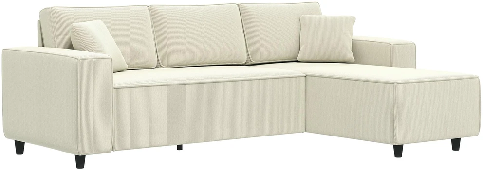 HOMCOM 3 vietų kampinė sofa su keičiama gulto puse, 2 pagalvėlės, velvetinis audinys, kreminės baltos spalvos, 241x153x83 cm