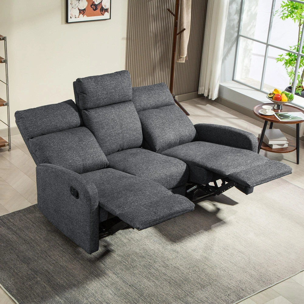Fotelis HOMCOM 3 vietų sofa, individualiai reguliuojamos nugaros atramos, kojų atramos, audinio apmušalai, metalas, pilka