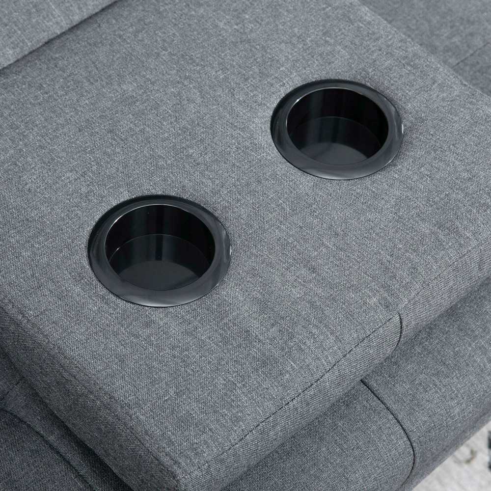 HOMCOM sofa lova, 3 vietų sofa, sofa-lova su atlenkiamu staliuku, puodelių laikikliu, skandinaviško dizaino, tamsiai pilka, iki 250 kg