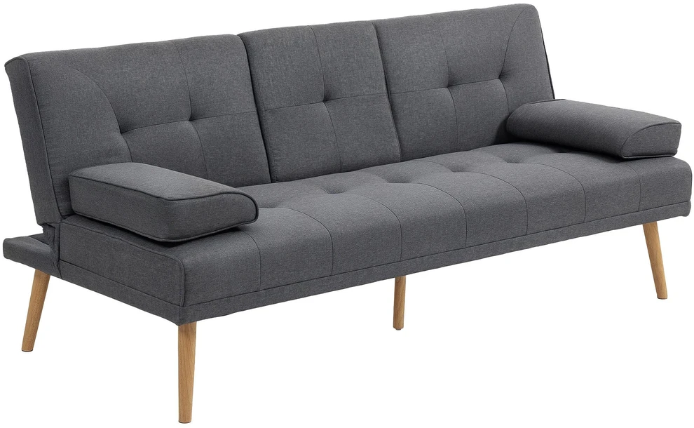 HOMCOM sofa lova, 3 vietų sofa, sofa-lova su atlenkiamu staliuku, puodelių laikikliu, skandinaviško dizaino, tamsiai pilka, iki 250 kg