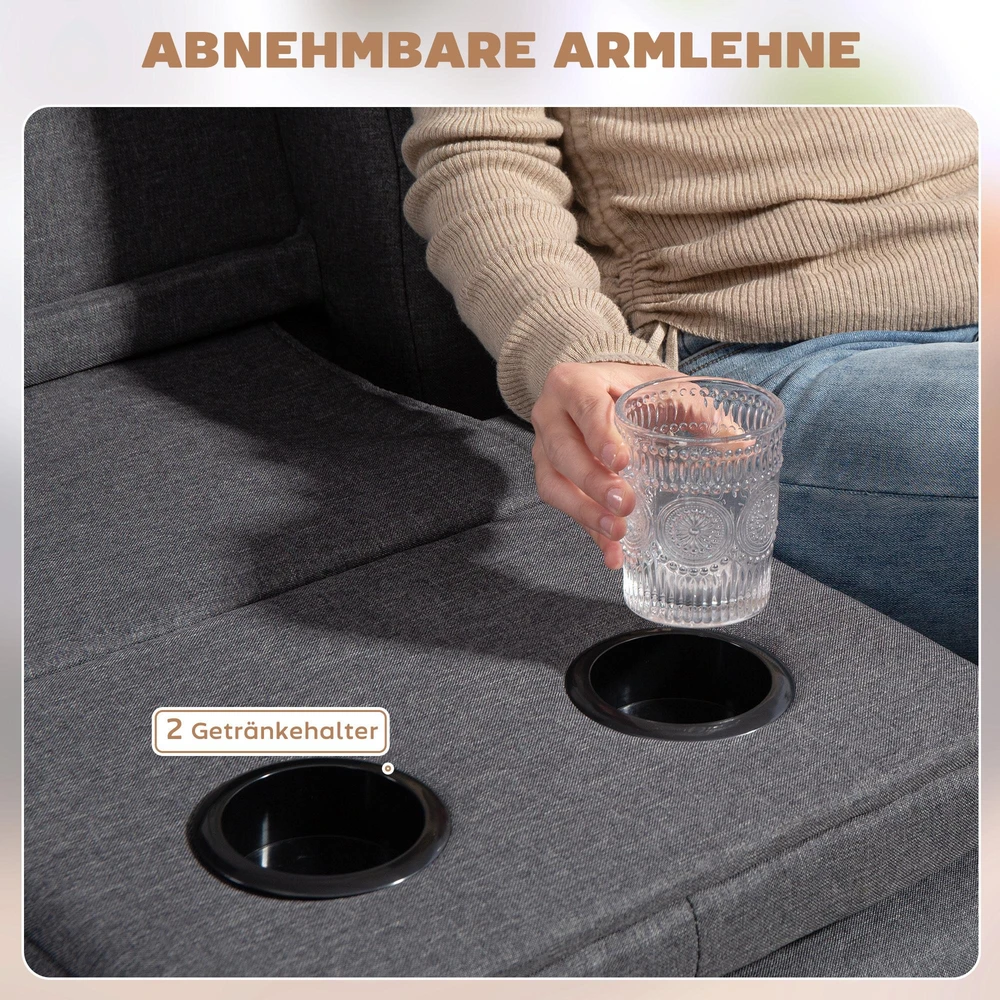 HOMCOM sofa lova, 3 vietų sofa, sofa-lova su atlenkiamu staliuku, puodelių laikikliu, skandinaviško dizaino, tamsiai pilka, iki 250 kg