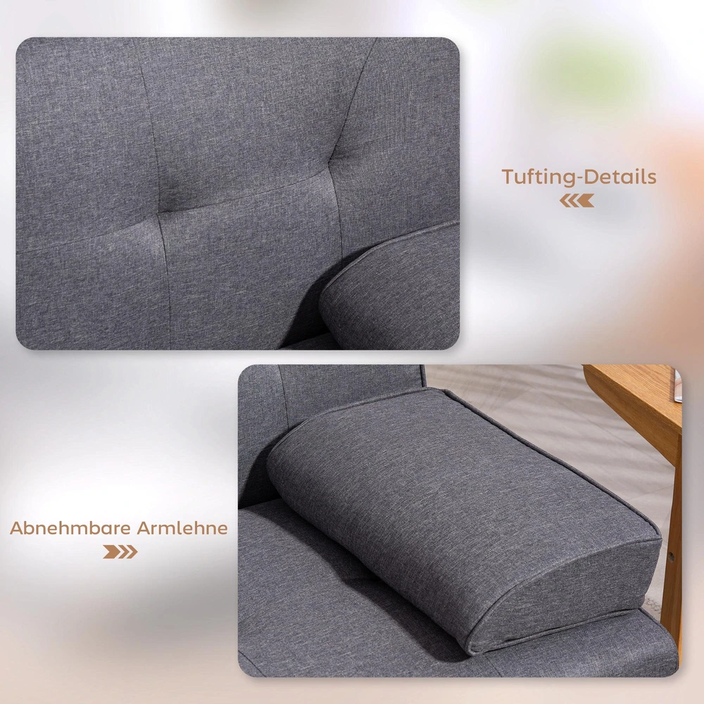 HOMCOM sofa lova, 3 vietų sofa, sofa-lova su atlenkiamu staliuku, puodelių laikikliu, skandinaviško dizaino, tamsiai pilka, iki 250 kg
