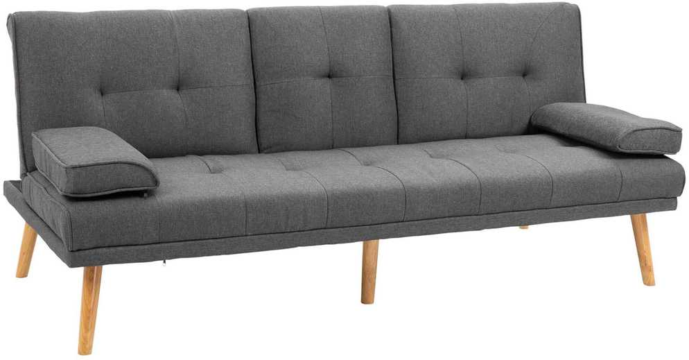 HOMCOM sofa lova, 3 vietų sofa, sofa-lova su atlenkiamu staliuku, puodelių laikikliu, skandinaviško dizaino, tamsiai pilka, iki 250 kg