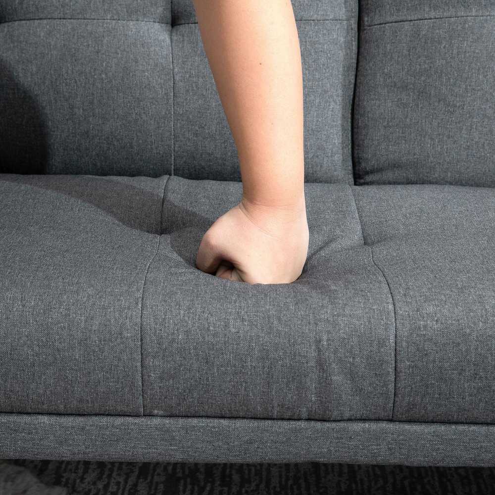 HOMCOM sofa lova, 3 vietų sofa, sofa-lova su atlenkiamu staliuku, puodelių laikikliu, skandinaviško dizaino, tamsiai pilka, iki 250 kg
