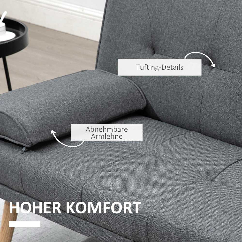 HOMCOM sofa lova, 3 vietų sofa, sofa-lova su atlenkiamu staliuku, puodelių laikikliu, skandinaviško dizaino, tamsiai pilka, iki 250 kg